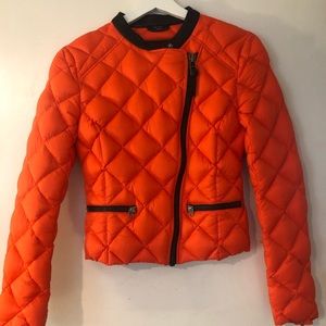 MACKAGE Orange Quilted Jacket XS w/ Leather Detail